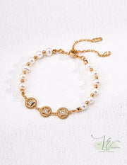 Lucky Coin Bracelet with Freshwater Pearl / Rutilated Quartz | 18K Fine Fine Gold