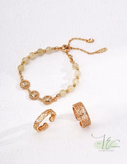 Lucky Coin Bracelet with Freshwater Pearl / Rutilated Quartz | 18K Fine Fine Gold