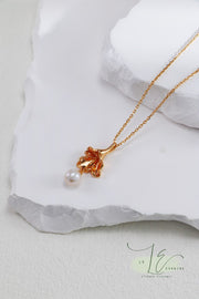 Blooming Flower Necklace with Freshwater Pearl Pendant Necklace | 18K Fine Gold