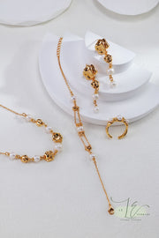 Irregular Gold Molten Fluid Bead with Freshwater Pearl Necklace | 18K Fine Gold