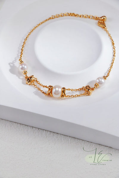 Irregular Golden Molten Fluid Bracelet with Freshwater Pearl Bracelet | 18K Gold