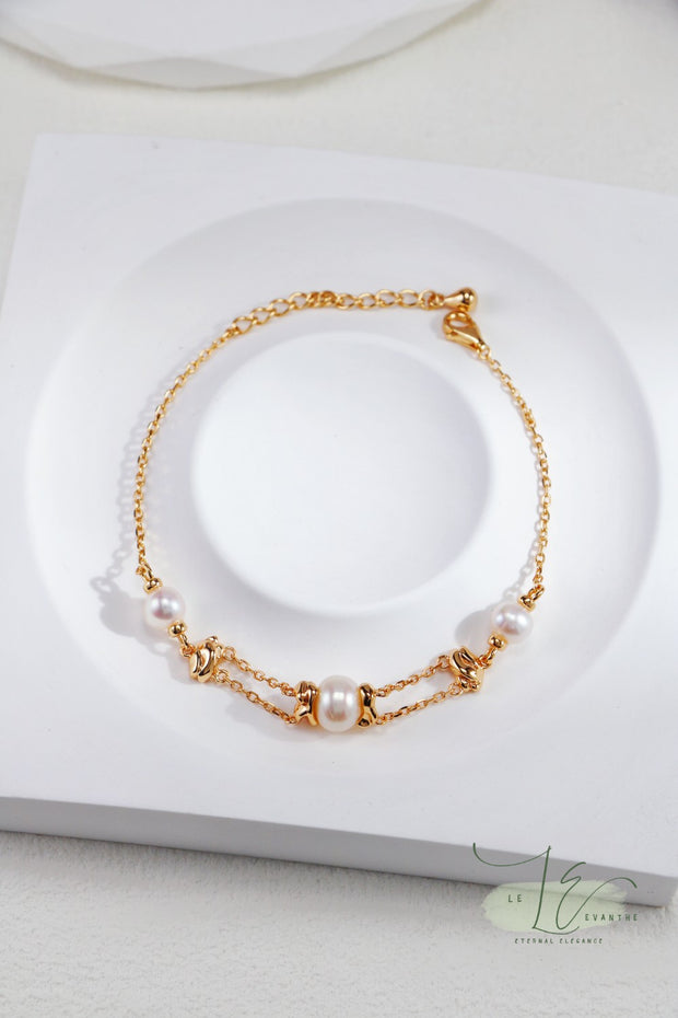 Irregular Golden Molten Fluid Bracelet with Freshwater Pearl Bracelet | 18K Gold