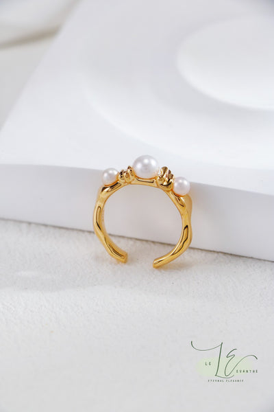 Irregular Molten Design & Freshwater Pearl Open Ring | 18K Gold