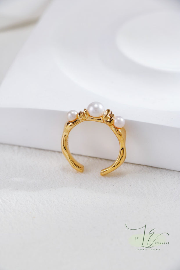 Irregular Molten Design & Freshwater Pearl Open Ring | 18K Gold