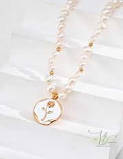 Baroque Pearl 18K Gold Beads with Rose Engraved Pendant Necklace | 18K Fine Gold