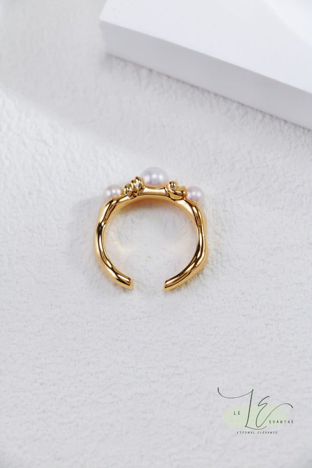 Irregular Molten Design & Freshwater Pearl Open Ring | 18K Gold