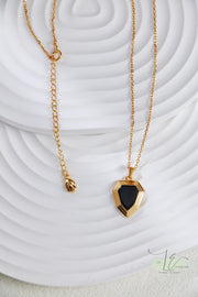 Black Agate Shield Pendant Necklace | 18K Fine Gold | 925 Sterling Silver