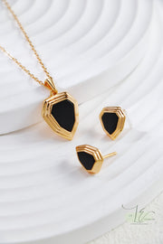 Black Agate Shield Pendant Necklace | 18K Fine Gold | 925 Sterling Silver