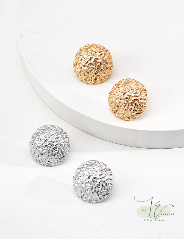 Vintage Hammered Texture Stud Earrings ｜ 925 Sterling Silver | 18K Fine Gold