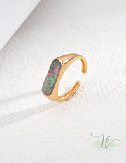 Minimalist Abalone Shell Adjustable Ring | 925 Sterling Silver | 18K Fine Gold