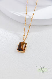 Vintage Minimalist Rectangular Tiger’s Eye Pendant Necklace | 18K Fine Gold