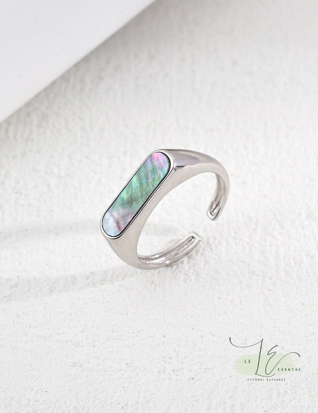 Minimalist Abalone Shell Adjustable Ring | 925 Sterling Silver | 18K Fine Gold