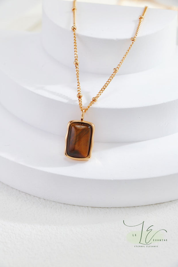 Vintage Minimalist Rectangular Tiger’s Eye Pendant Necklace | 18K Fine Gold