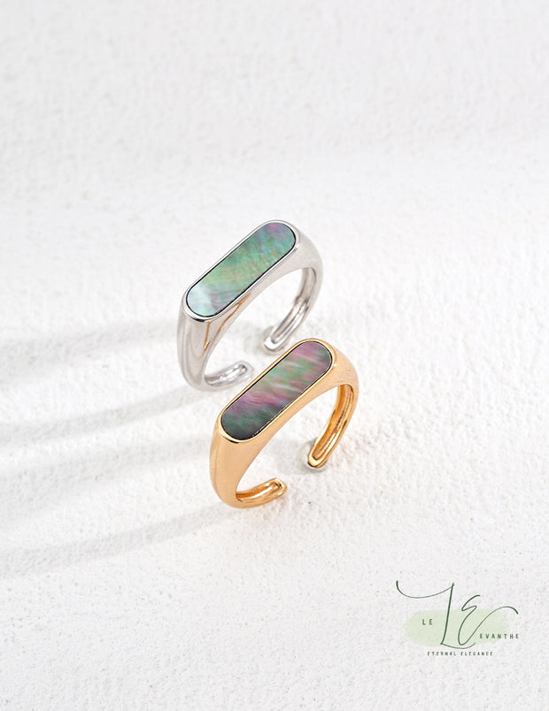 Minimalist Abalone Shell Adjustable Ring | 925 Sterling Silver | 18K Fine Gold