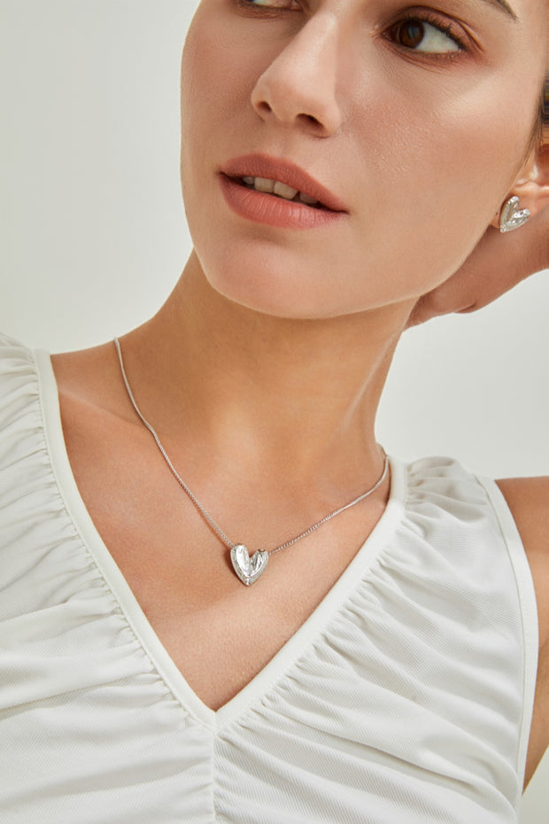 Rock-Textured Heart Shaped Necklace | 925 Sterling Silver | 18K Fine Gold