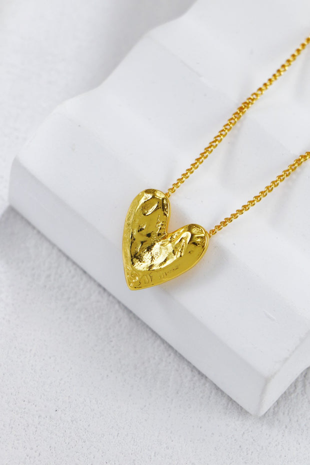 Rock-Textured Heart Shaped Necklace | 925 Sterling Silver | 18K Fine Gold