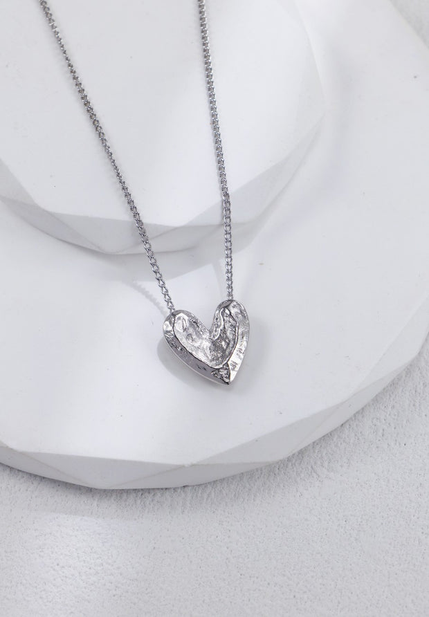 Rock-Textured Heart Shaped Necklace | 925 Sterling Silver | 18K Fine Gold