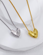 Rock-Textured Heart Shaped Necklace | 925 Sterling Silver | 18K Fine Gold