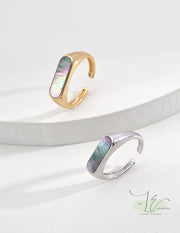 Minimalist Abalone Shell Adjustable Ring | 925 Sterling Silver | 18K Fine Gold