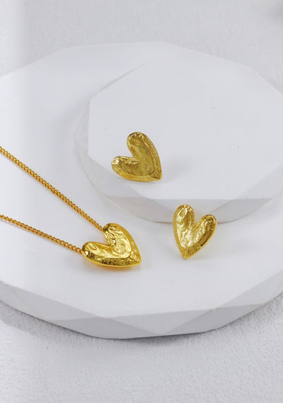 Rock-Textured Heart Shaped Necklace | 925 Sterling Silver | 18K Fine Gold