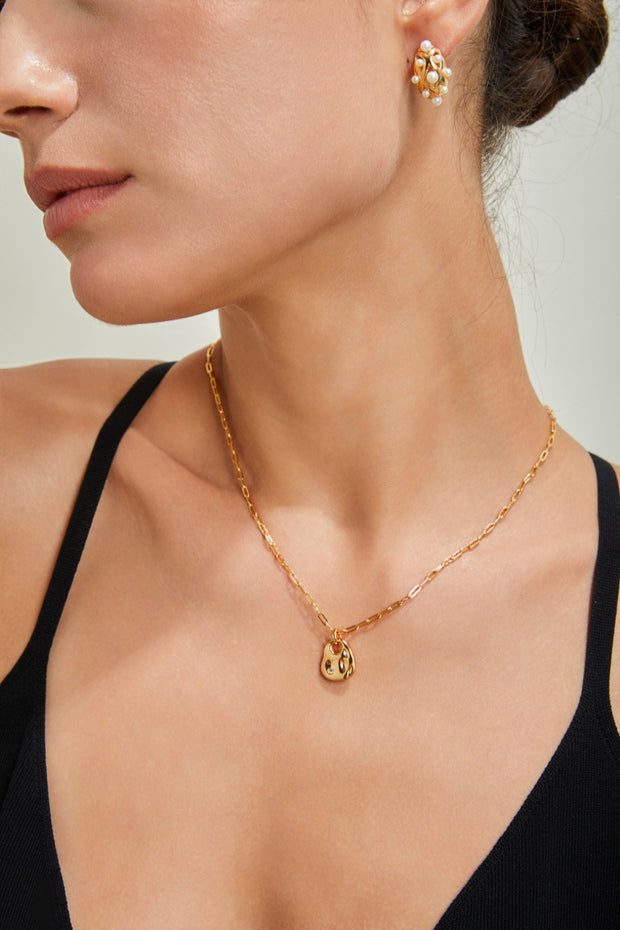 Zircon & Hammered Pendant Necklace | 925 Sterling Silver  18K Fine Gold