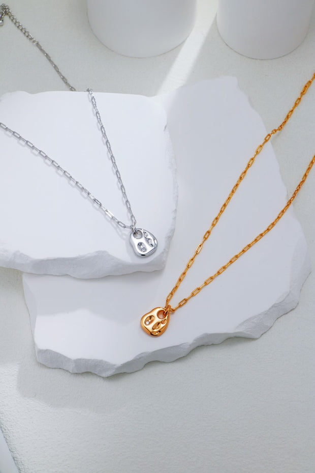 Zircon & Hammered Pendant Necklace | 925 Sterling Silver  18K Fine Gold