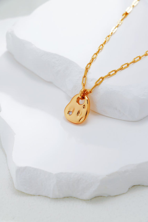 Zircon & Hammered Pendant Necklace | 925 Sterling Silver  18K Fine Gold