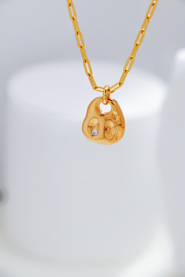 Zircon & Hammered Pendant Necklace | 925 Sterling Silver  18K Fine Gold