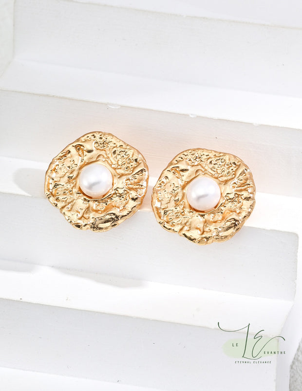 Irregular Textured Freshwater Pearl Stud Earrings | 925 Sterling Silver | 18K Fine Gold