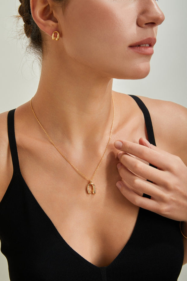 Horseshoe Pendant Necklace | 925 Sterling Silver | 18K Gold