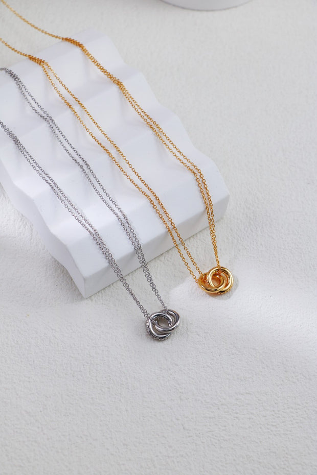 Double Ring Zircon Necklace | 925 Sterling Silver | 18K Fine Gold