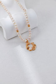 Sea Wave-Inspired with Freshwater Pearl Pendant Necklace | 925 Sterling Silver | 18K Fine Gold