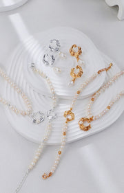 Sea Wave-Inspired with Freshwater Pearl Pendant Necklace | 925 Sterling Silver | 18K Fine Gold