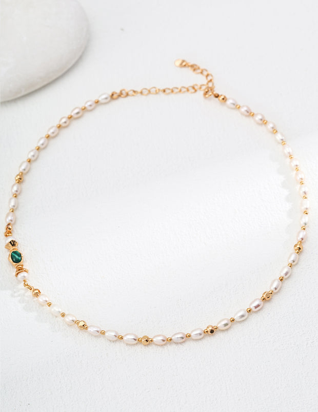 Freshwater Pearl & Malachite Necklace | 18K Fine Gold