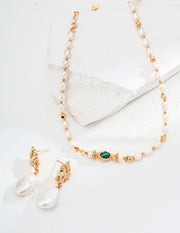 Freshwater Pearl & Malachite Necklace | 18K Fine Gold