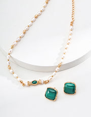 Freshwater Pearl & Malachite Necklace | 18K Fine Gold