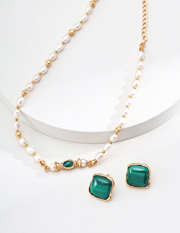 Freshwater Pearl & Malachite Necklace | 18K Fine Gold