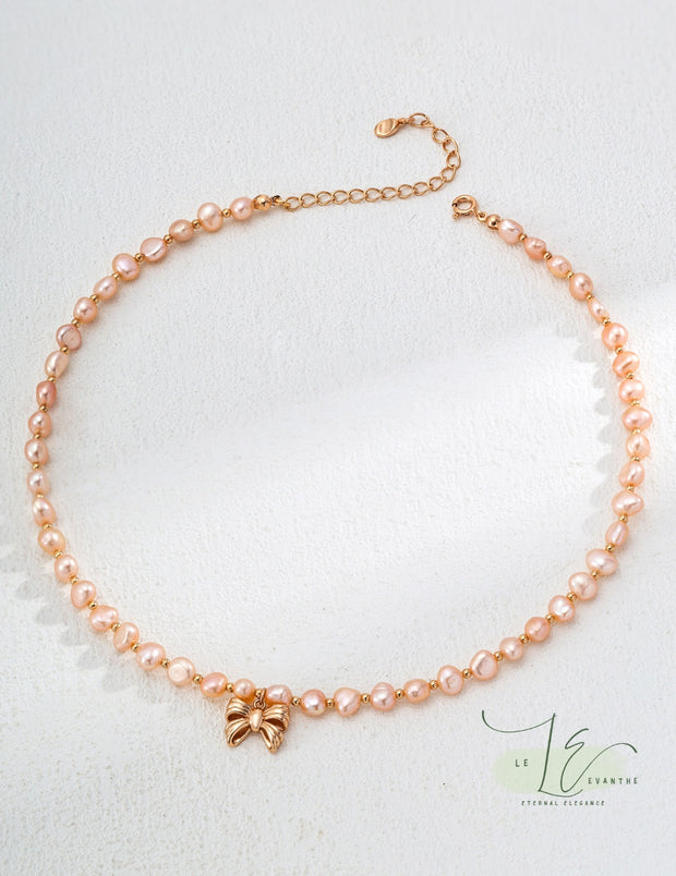 Freshwater Pink Baroque Pearl & Bow Pendant Necklace | 18K Fine Gold