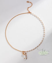 18K Gold Beaded & Freshwater Pearl Necklace with Baroque Pearl Pendant | 925 Sterling Silver | 18K Fine Gold