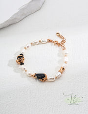 Freshwater Baroque Pearl & Black Onyx Agate Bracelet | 925 Sterling Silver | 18K Fine Gold