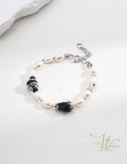 Freshwater Baroque Pearl & Black Onyx Agate Bracelet | 925 Sterling Silver | 18K Fine Gold