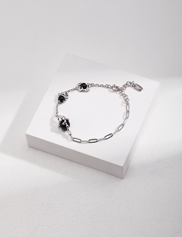 Fluid Design & Black Onyx Agate Bracelet | 925 Sterling Silver | 18K Fine Gold