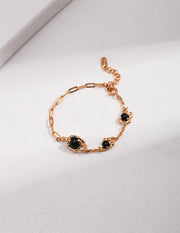 Fluid Design & Black Onyx Agate Bracelet | 925 Sterling Silver | 18K Fine Gold