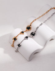 Fluid Design & Black Onyx Agate Bracelet | 925 Sterling Silver | 18K Fine Gold