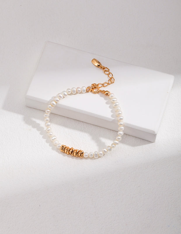 Triangle Plate & Freshwater Pearl Bracelet | 925 Sterling Silver | 18K Fine Gold