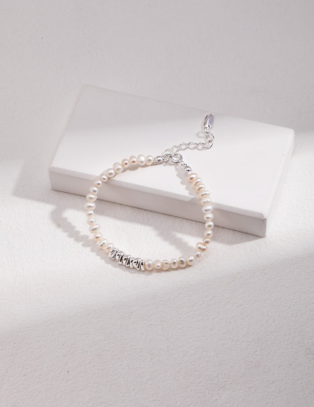 Triangle Plate & Freshwater Pearl Bracelet | 925 Sterling Silver | 18K Fine Gold