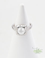 Minimalist Freshwater Pearl Adjustable Open Ring | 925 Sterling Silver | 18K Fine Gold