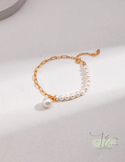 Freshwater Pearl & Chain with Baroque Pearl Pendant Bracelet | 925 Sterling Silver | 18K Find Gold