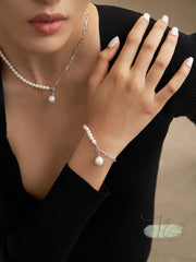 Freshwater Pearl & Chain with Baroque Pearl Pendant Bracelet | 925 Sterling Silver | 18K Find Gold