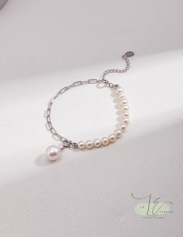 Freshwater Pearl & Chain with Baroque Pearl Pendant Bracelet | 925 Sterling Silver | 18K Find Gold